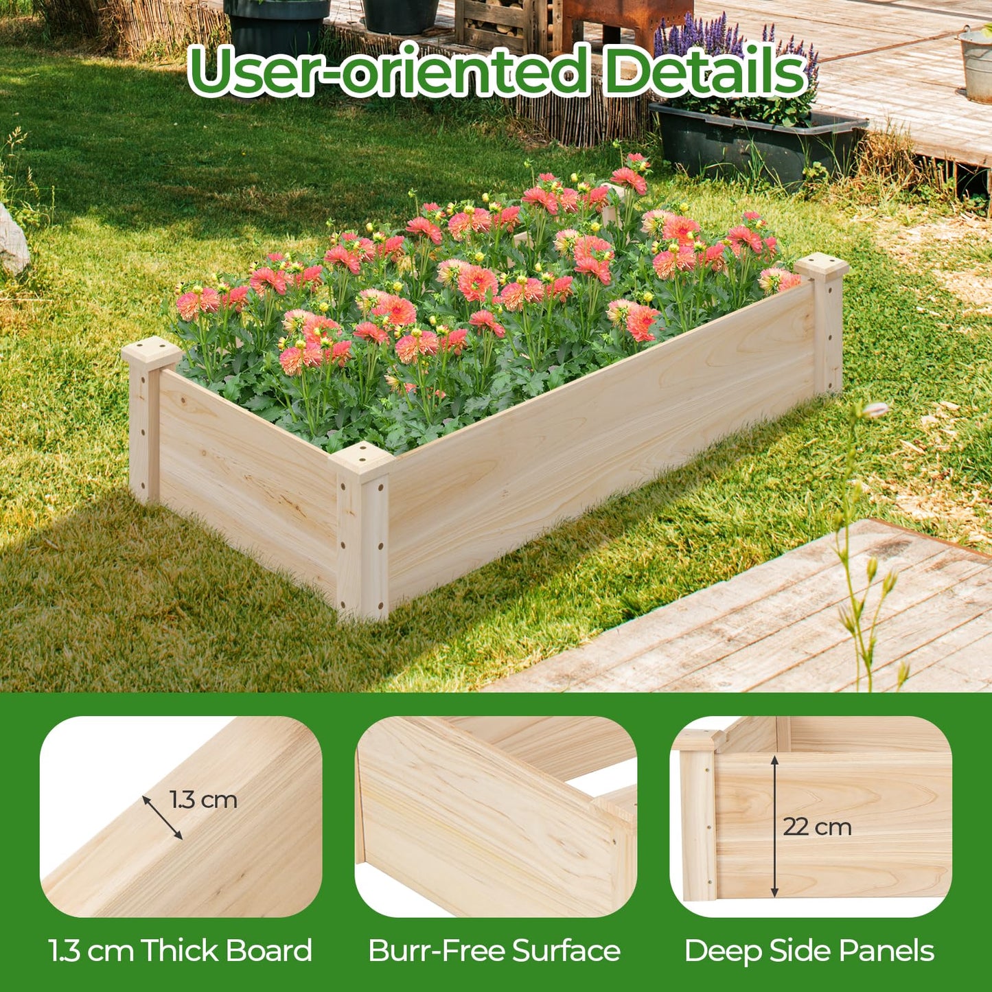 Rectangular Wooden Elevated Planter Box with Open Bottom