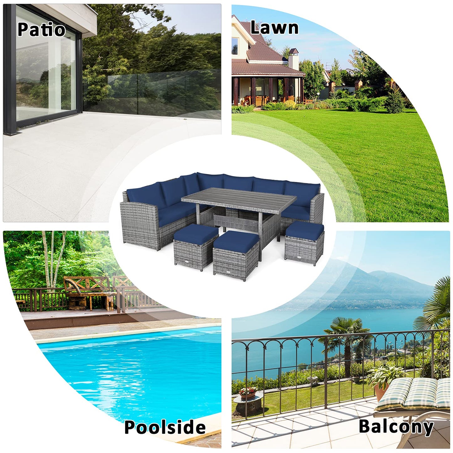 7-Piece Patio Furniture Set with Back and Seat Cushions