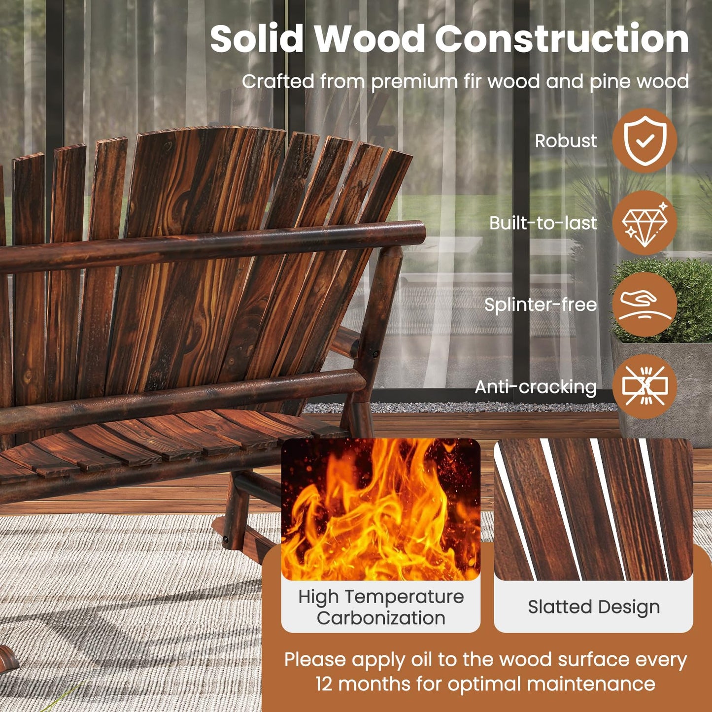 2 Person Adirondack Rocking Chair for Garden