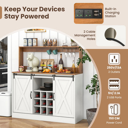 Kitchen Buffet Sideboard with Charging Station,Hutch