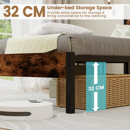 3FT Industrial Metal Platform Bed Frame with Wood Headboard & Underbed Storage