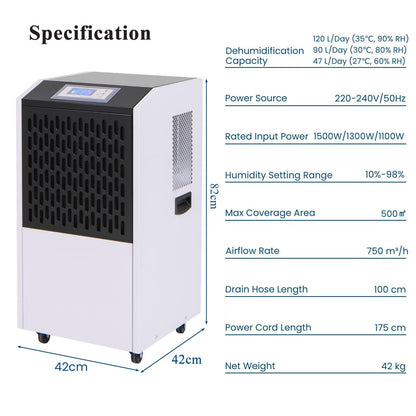 120L Commercial Industrial Dehumidifier for Spaces up to 500㎡