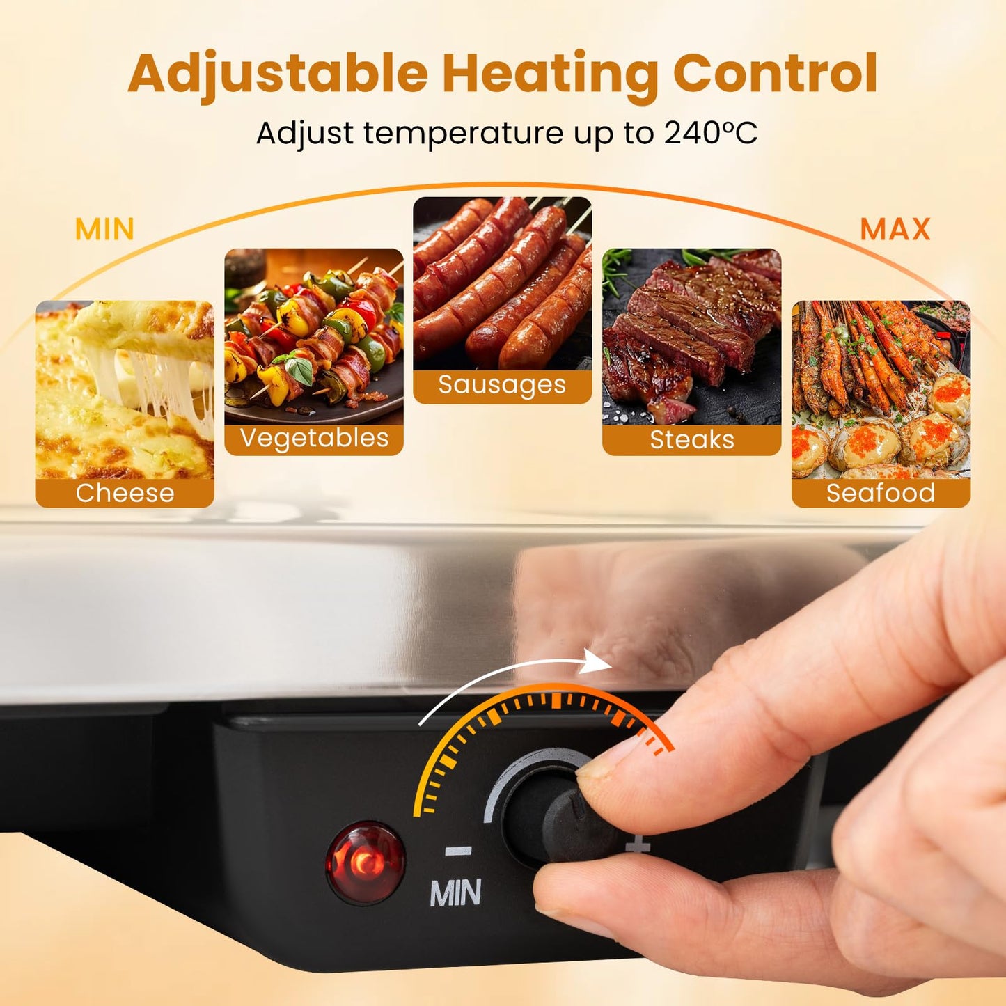 2 in 1 reversible non-stick griddle plate, 8 pans, 8 wooden spatulas, tong, adjustable temperature, indoor party cooking