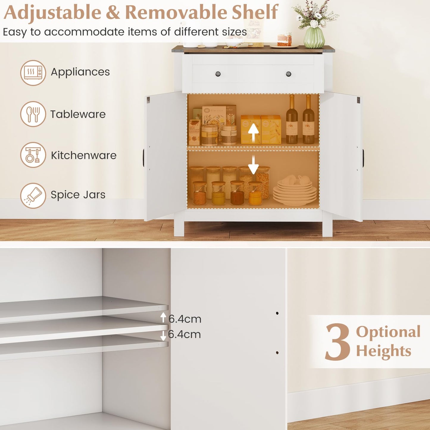 Buffet Sideboard, Kitchen Storage Cabinet with 2 Doors