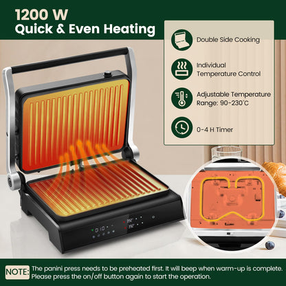 3 in 1 Indoor Grill with 180-degree Opening Design and 5 Auto Cooking Modes