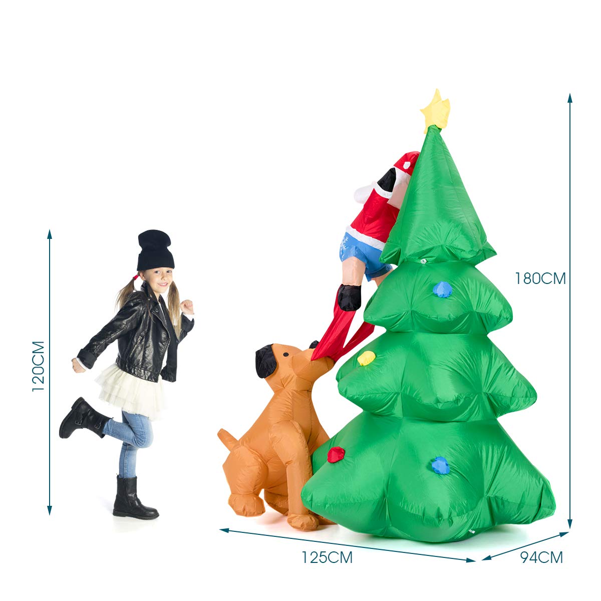 1.8m Inflatable Dog Chasing Santa to a Christmas Tree with LED Lights