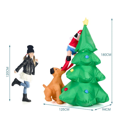 1.8m Inflatable Dog Chasing Santa to a Christmas Tree with LED Lights