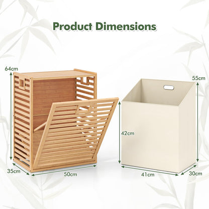 68 L Bamboo Tilt out Bathroom Laundry Hamper with Foldable Bin