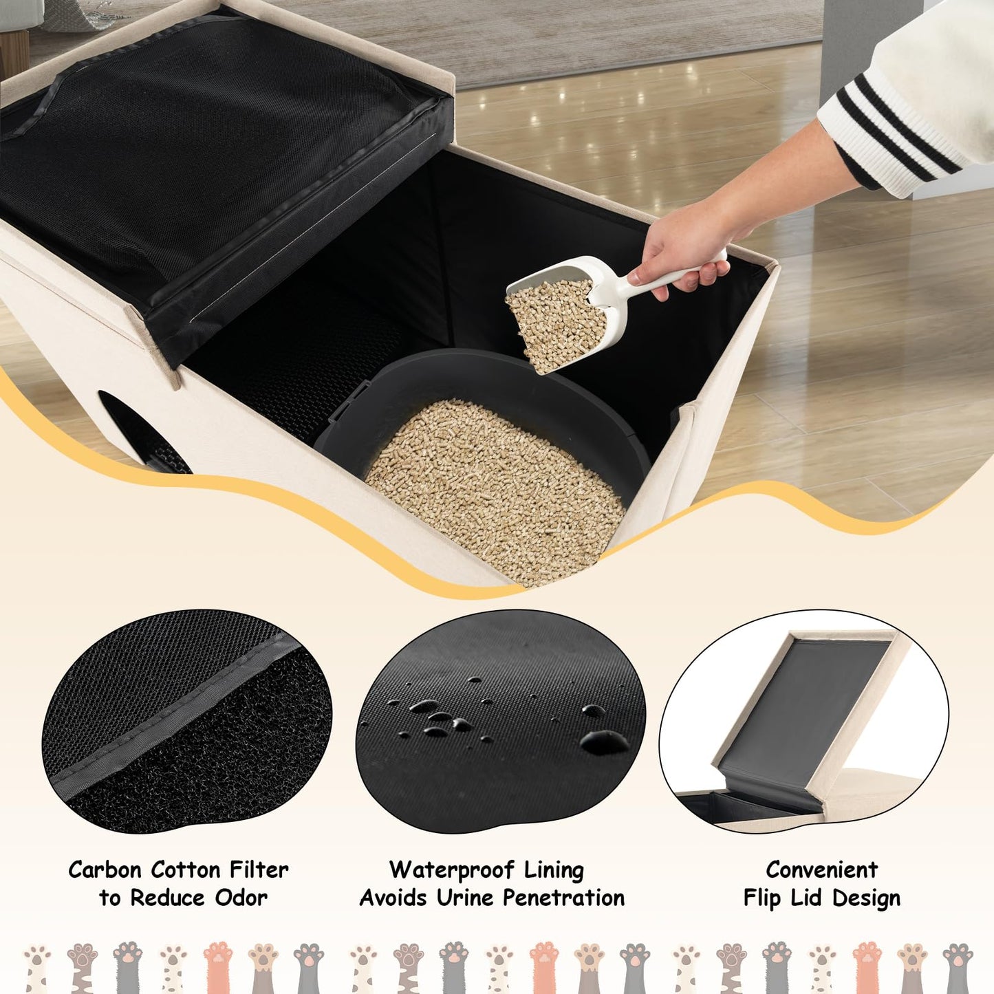 3-in-1 Hidden Cat Washroom Ottoman Shoe Bench
