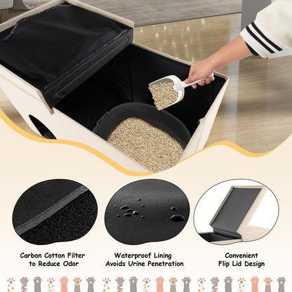 3-in-1 Hidden Cat Washroom Ottoman Shoe Bench