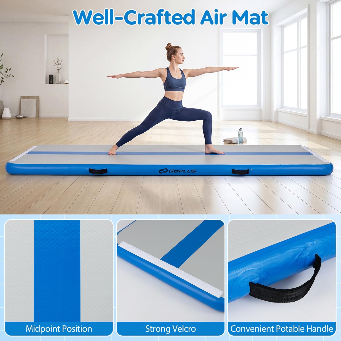 Inflatable Gymnastic Mat, 3M Home Gym Yoga Training Mat with Premium PVC Construction