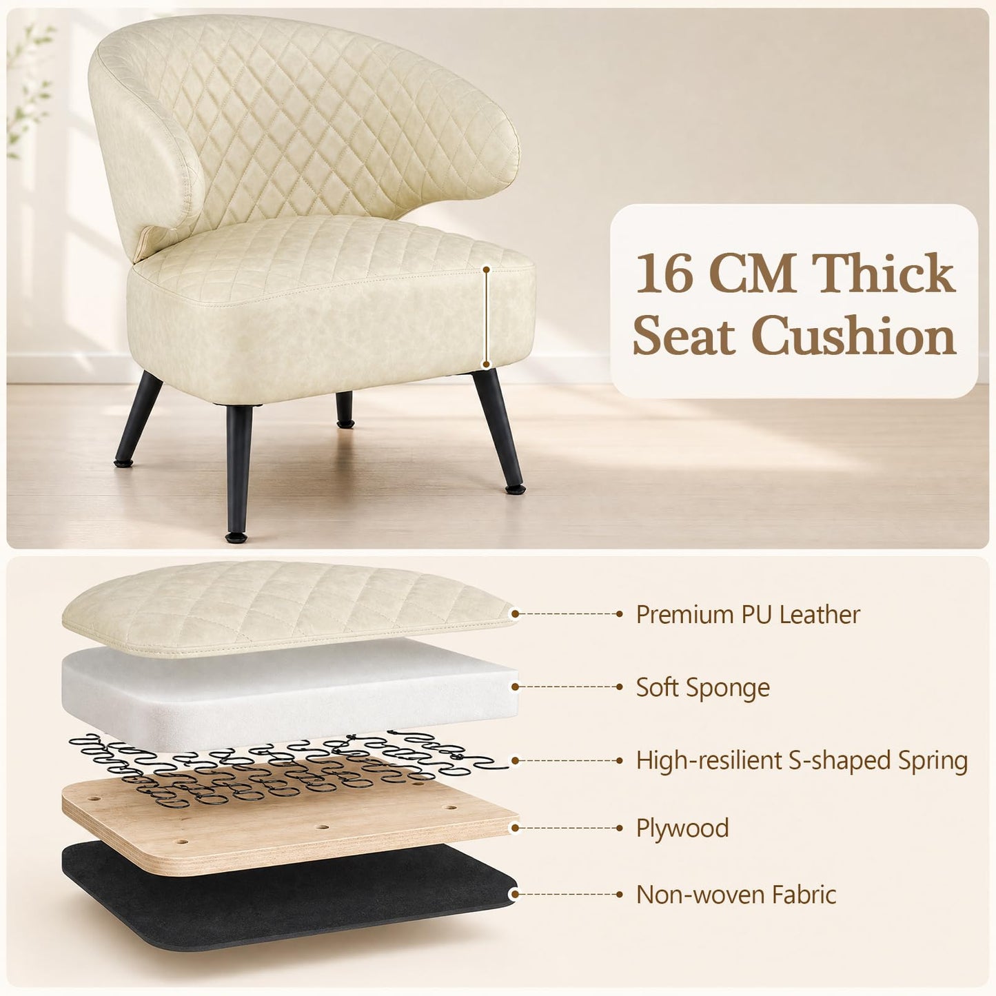Mid Century Accent Chair Comfy PU Leather Upholstered Armchair