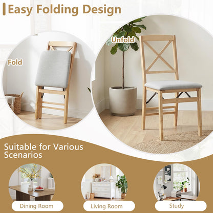 Padded Folding Chair Set of 2/4, Rubber Wood Counter Dining Chairs with Backrest