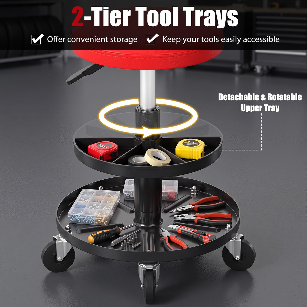 Rolling Mechanic Stool with Wheels and 42-56 cm Adjustable Seat