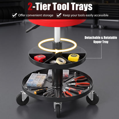 Rolling Mechanic Stool with Wheels and 42-56 cm Adjustable Seat