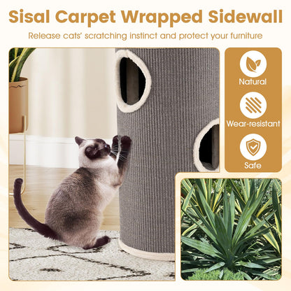 Cat House for Indoor Cats, 3/4-Story Cat Hideaway Cave Bed with Sisal Scratching Pad