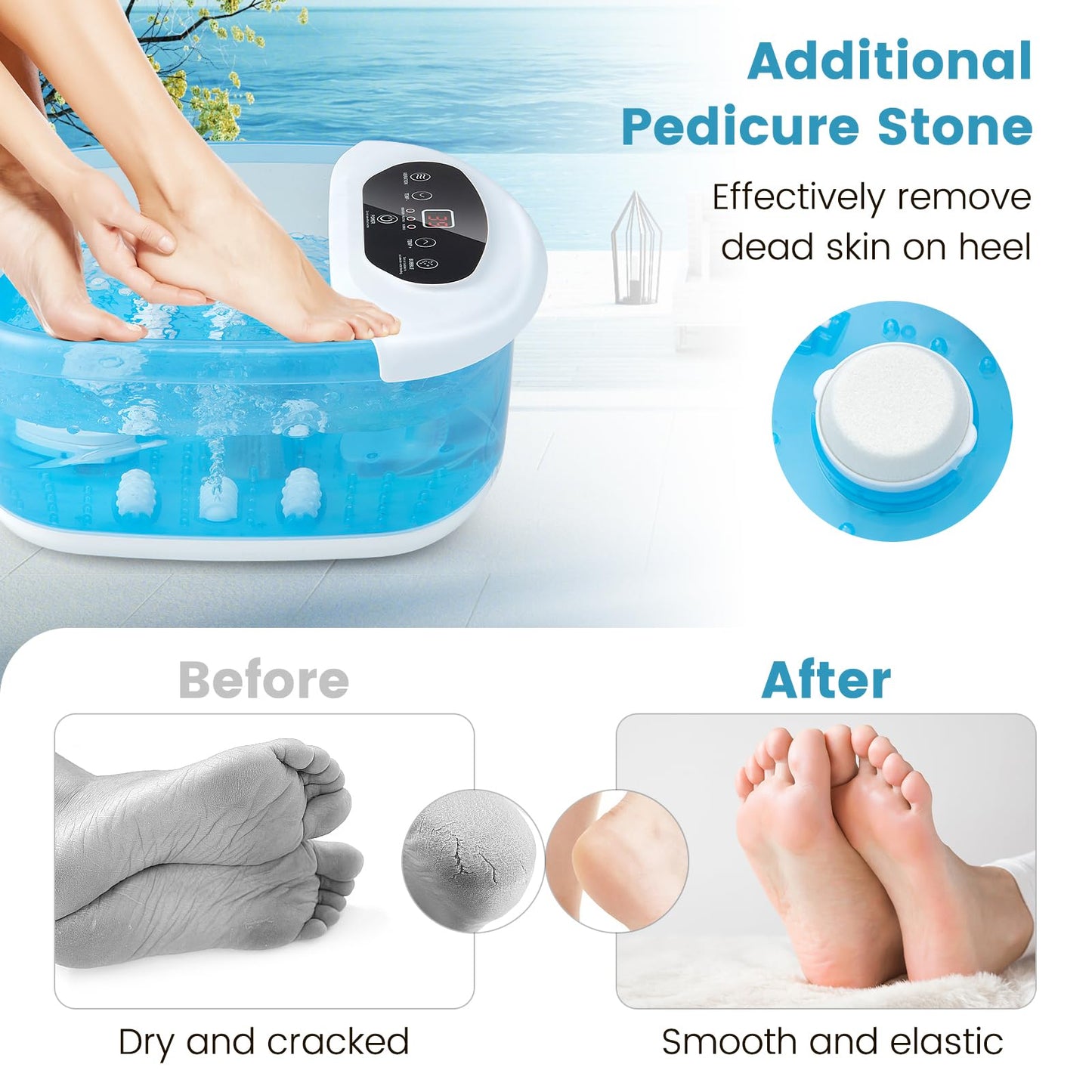 Foot Spa Massager with Removable Pedicure Stone
