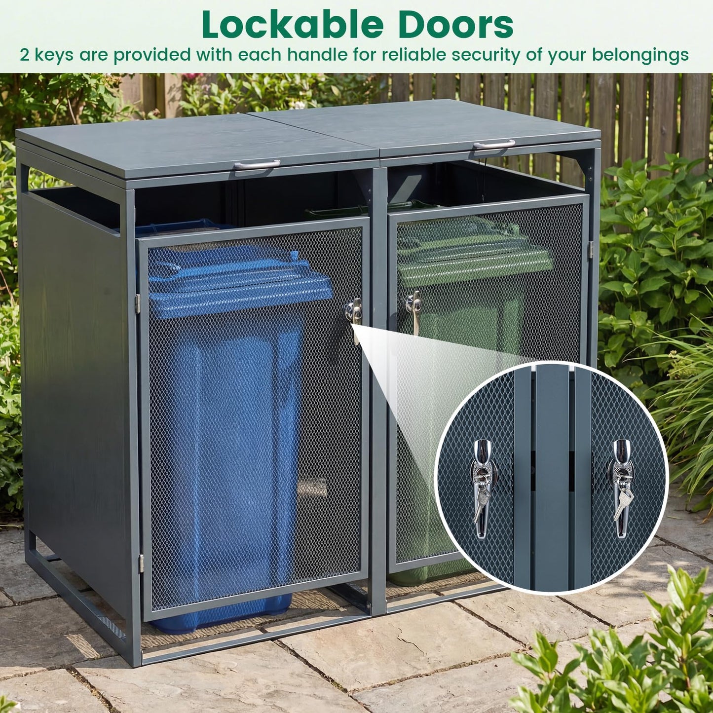 Double Wheelie Bin Storage, 240L Metal Garden Bin Hideaway with Gas Struts