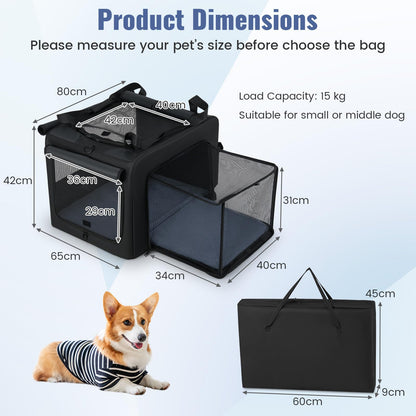 Foldable Soft Fabric Dog Cat Travel Crate with 2 Openings