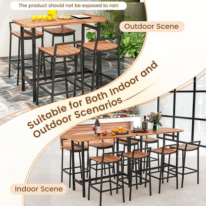 5 Piece Acacia Wood Bar Table Set with Metal Frame and Footrest