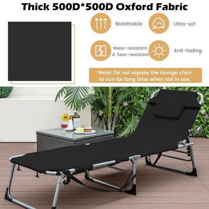 Folding Sun Lounger, 5-Position Adjustable Garden Sunbed with Face Hole