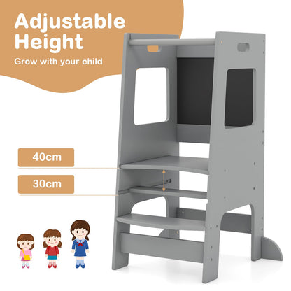 Height Adjustable Learning Tower with Safety Rail