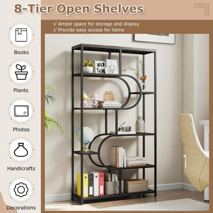 Industrial Etagere Bookcase with Open Storage Shelves and Metal Frame