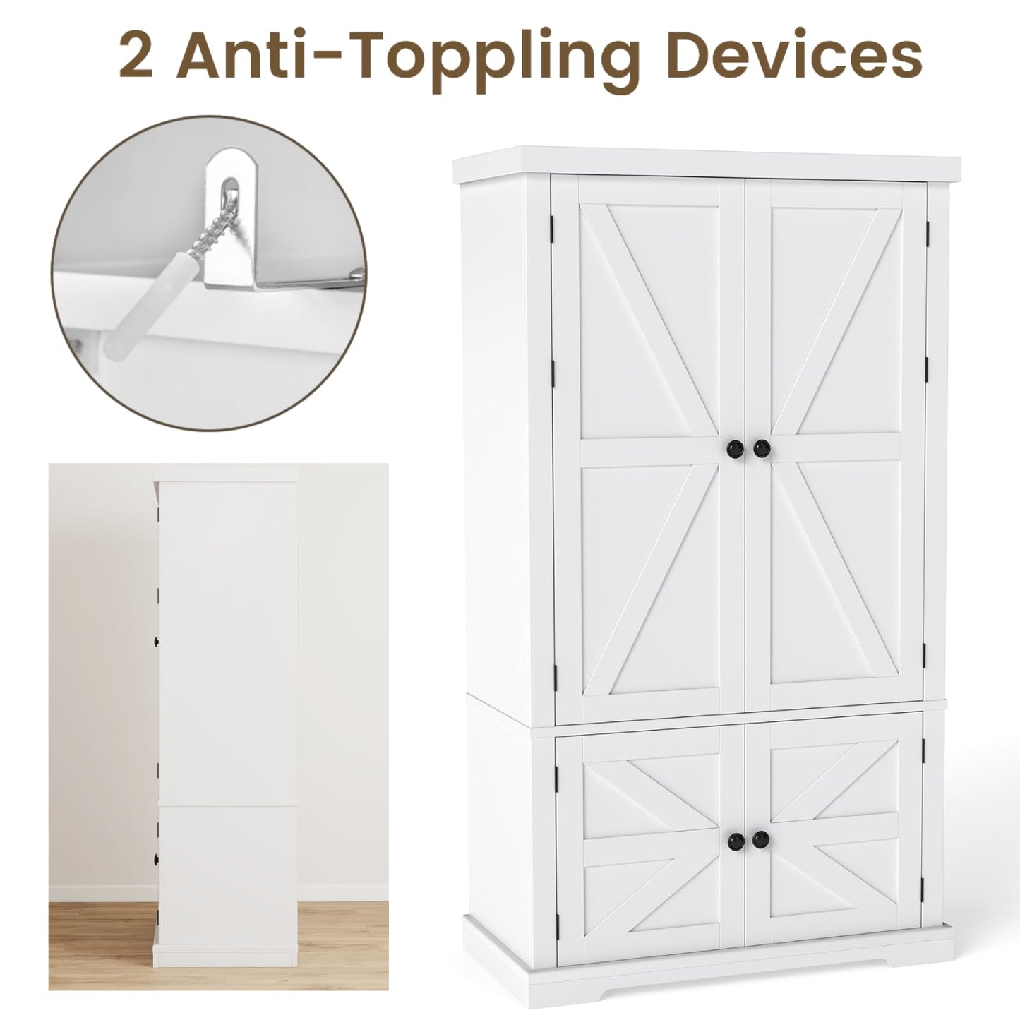 Tall Kitchen Cupboard, 4-Door Pantry Cabinet with Adjustable Shelves