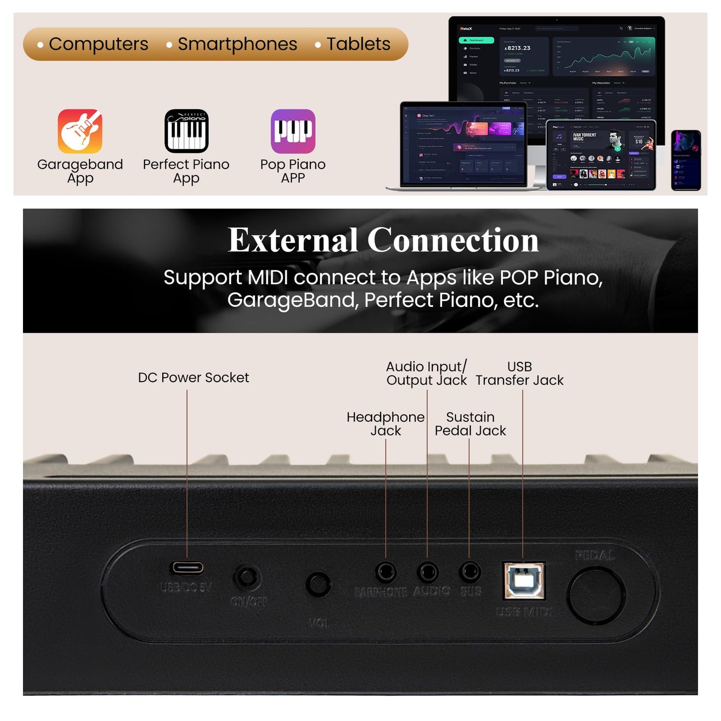 88 Keys Velocity-Sensitive Piano Keyboard with Music Stand and Carry Bag