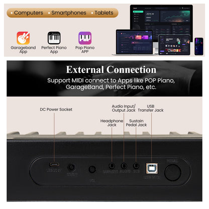 88 Keys Velocity-Sensitive Piano Keyboard with Music Stand and Carry Bag