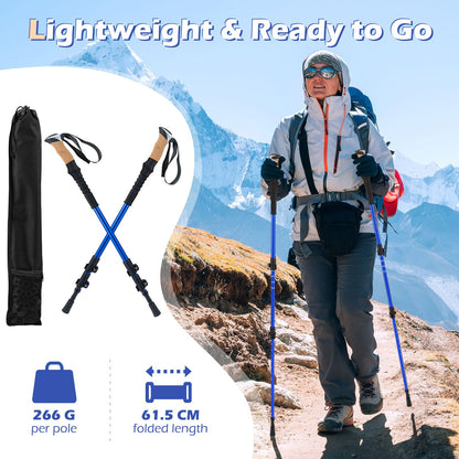 Retractable Hiking Poles Pair of 2 with EVA and Natural Cork Grips