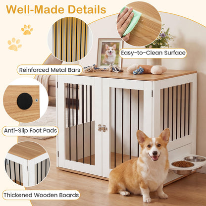 Dog Crate Furniture, Wooden Dogs Cage | 80cm Indoor Puppy Kennel Pet House Side Table
