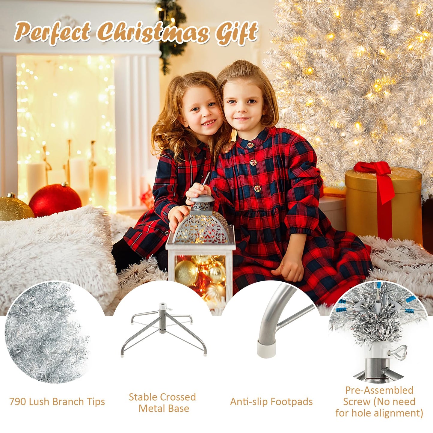 Slim Hinged Pencil Christmas Tree with Tinsel Leaves