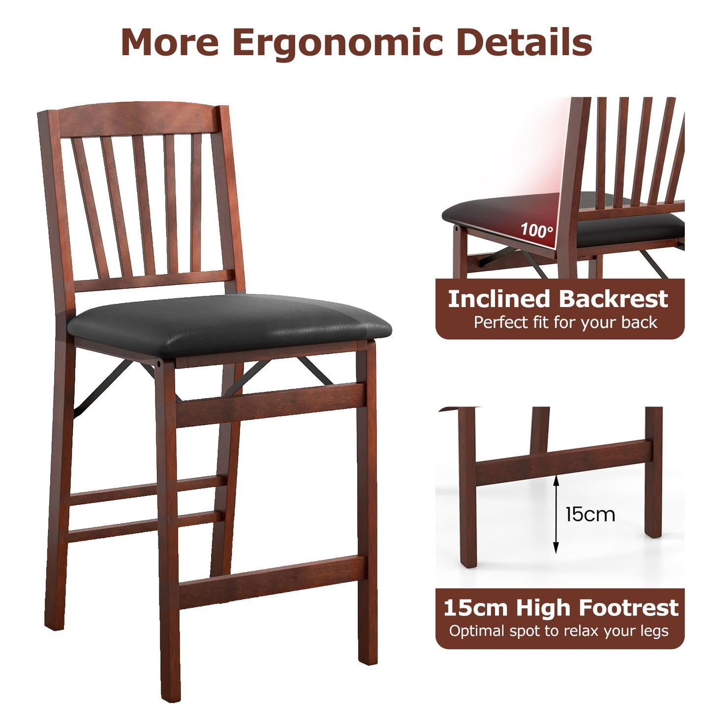 Set of 2 Counter Height Chairs Folding Kitchen Island Stool
