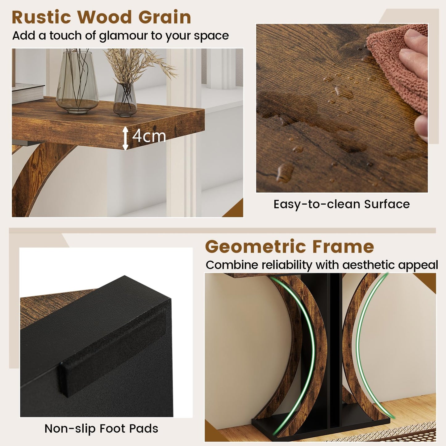 Console Table 100 cm Rectangular Entryway Table with Geometric Frame