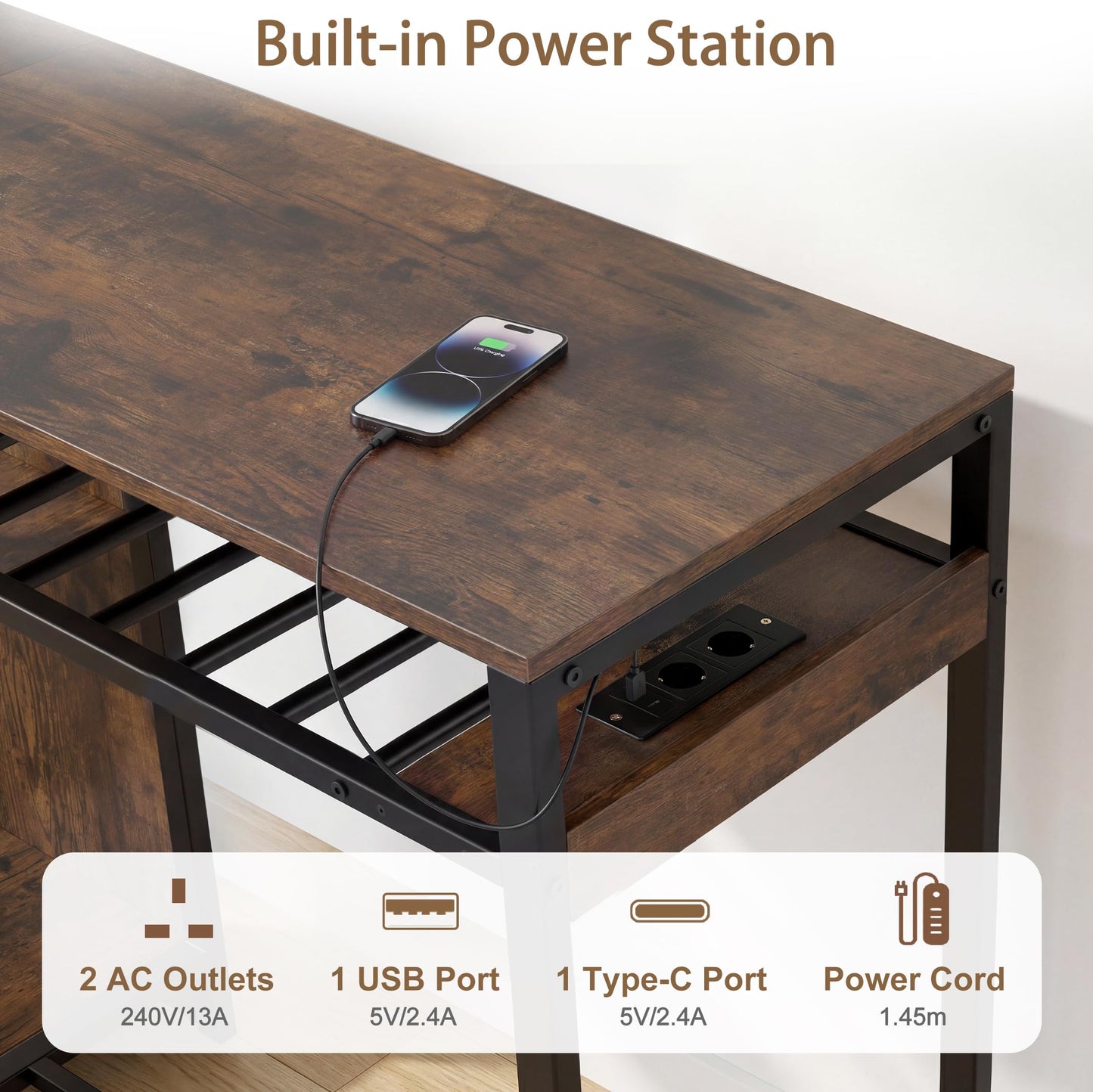 Rectangular Bar Table with RGB Light and 8-Bottle Wine Rack