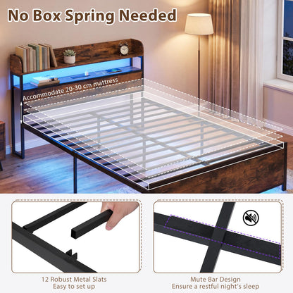 5FT King Size Bed Frame with RGB LED Lights, Charging Station