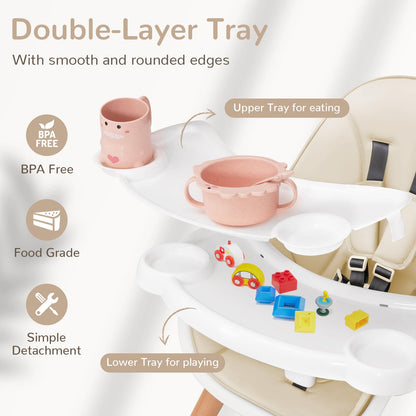 High Chair for Babies and Toddlers, Wooden Baby Highchair