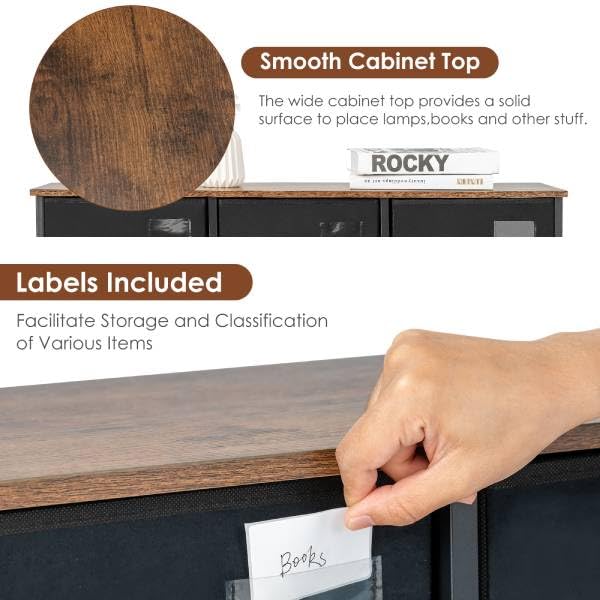 5-Drawer Storage Dresser with Labels and Removable Fabric Bins