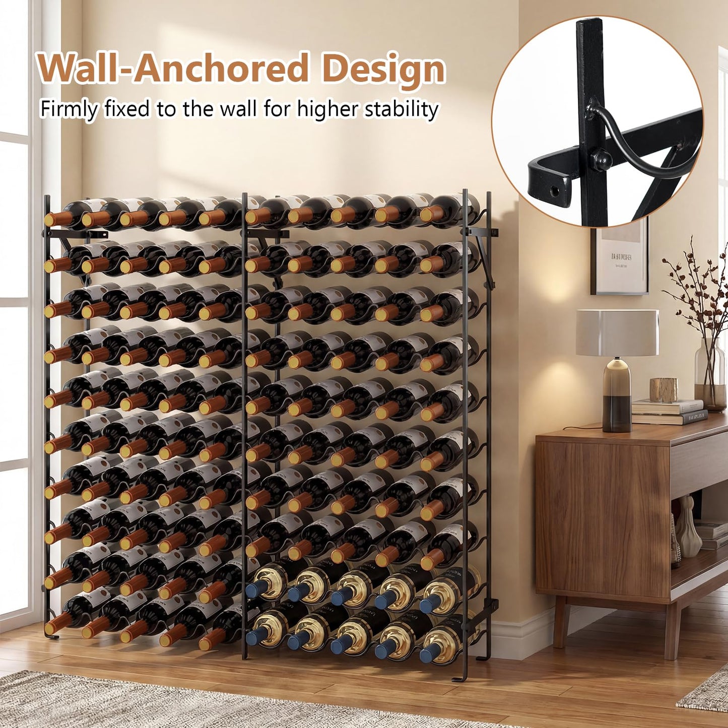 100 Bottles Wine Rack, 10-Tier Wine Holder Stand with Wall-Anchored Design