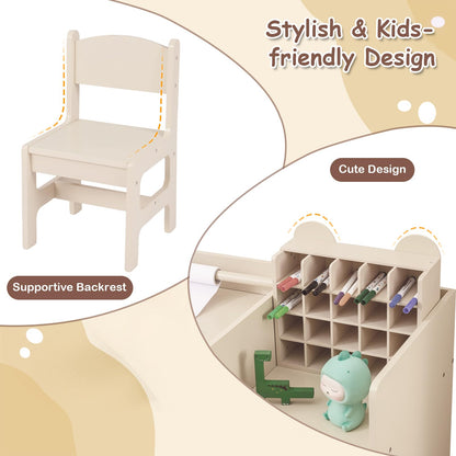Kids Art Table and Chair Set with Removable Paper Roll Holder