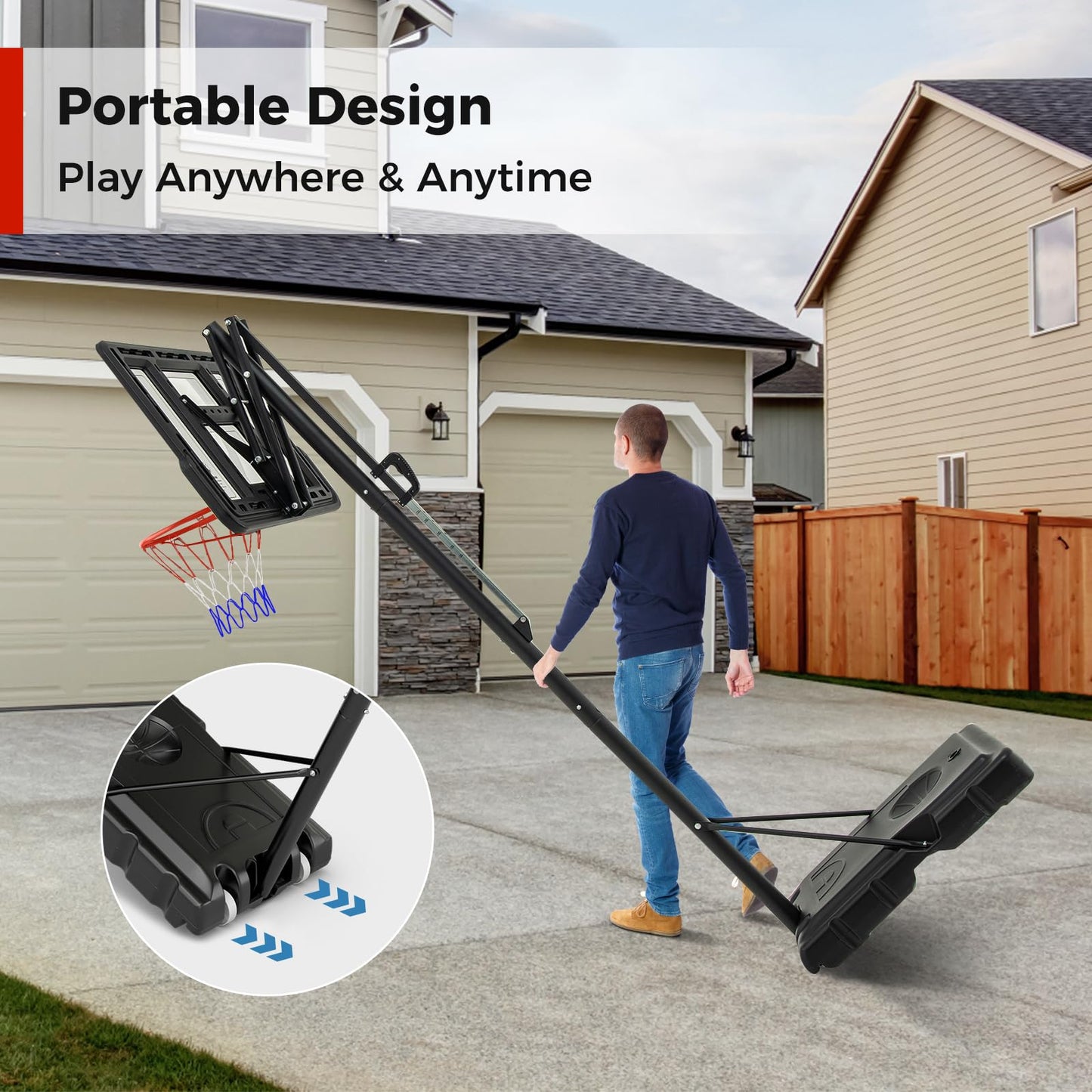 Outdoor Basketball Hoop System with Fillable Base and 2 Wheels