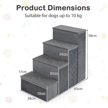 Non-Slip 4-Step Dog Stairs with Storage Box