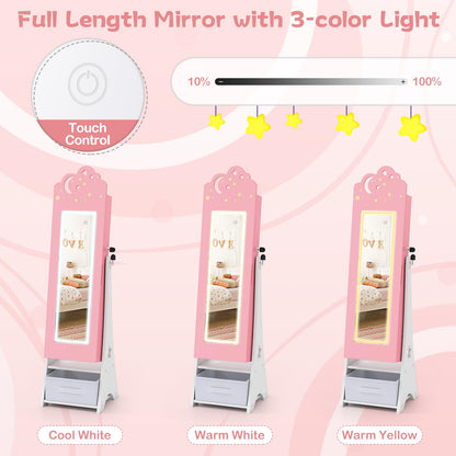 Kids Jewelry Cabinet with Sensor Lights and Full-Length Mirror