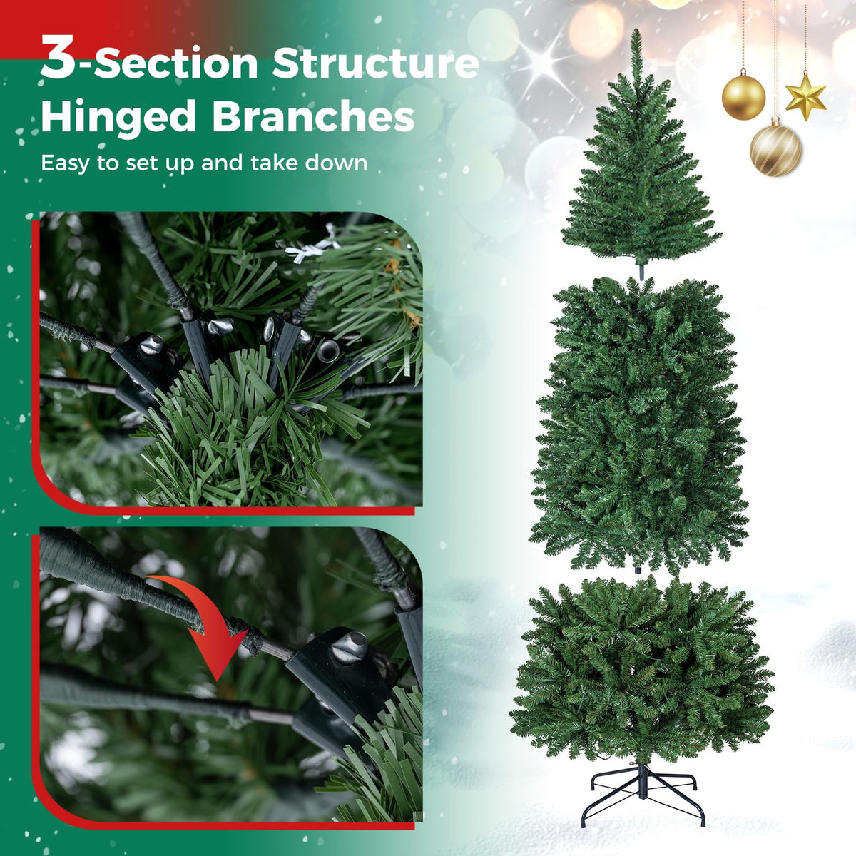 5/6/7FT Pre-lit Christmas Tree, Hinged Xmas Tree
