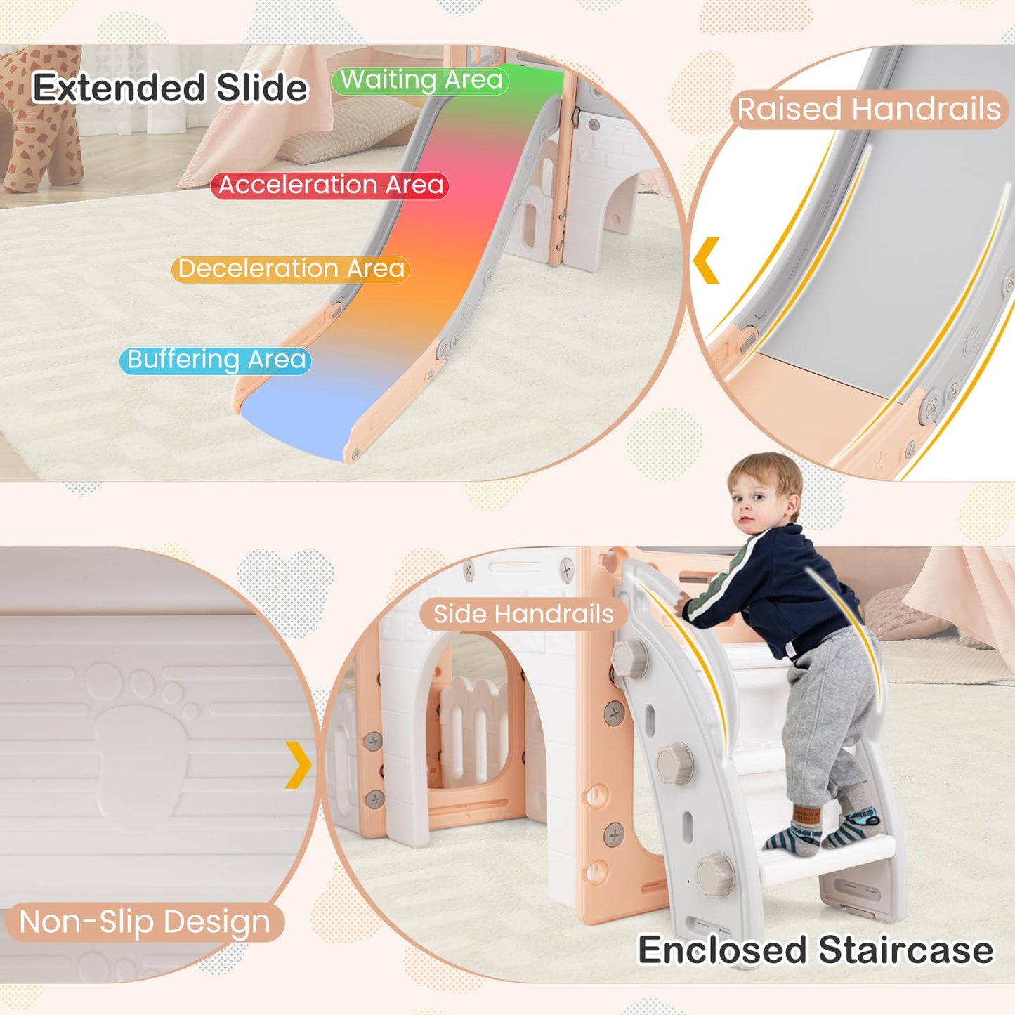 9 in 1 Toddler Slide L Shaped Kids Slide and Climber Playset with Basketball Hoop