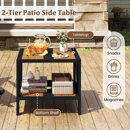 Outdoor Side Table with 4 CM Umbrella Hole and Storage Shelf