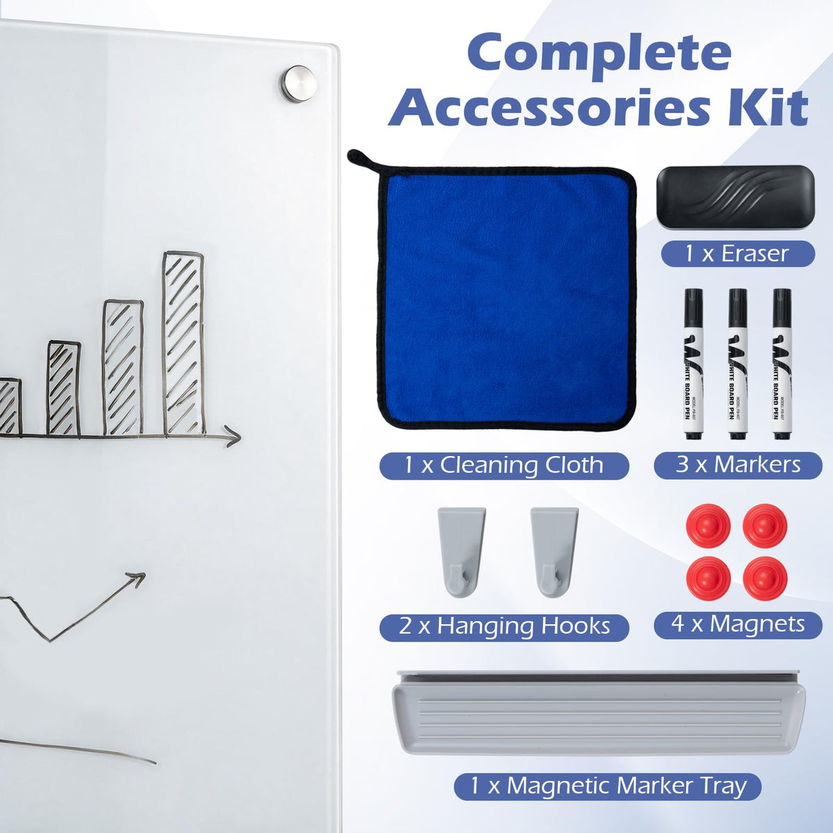 Magnetic Glass Board, 60 x 90 cm Frameless Dry Erase Board