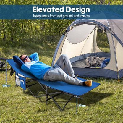 28" Extra Wide Portable Camping Bed Cot with Side Pocket & Carry Bag