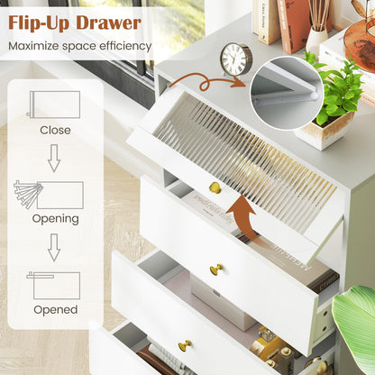 3 Drawer Dresser Cabinet with Flip Up Fluted Glass Door